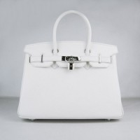 Hermes Birkin 30Cm Togo Leather Handbags White Silver